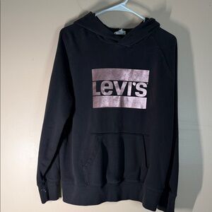 Levi's Black Crewneck Hoodie with Metallic Pink Logo